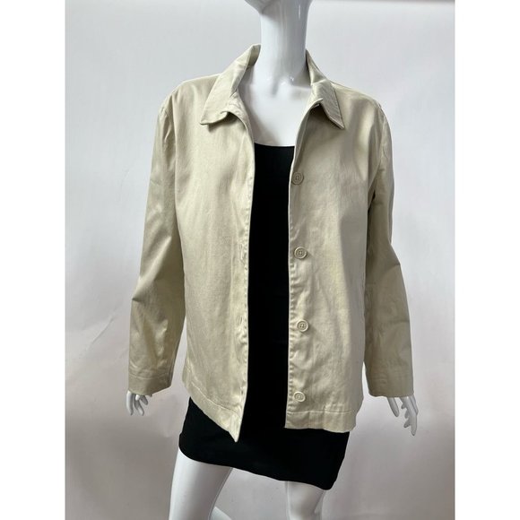 Gap Womens Jacket Coat Beige Cotton Blend Button Stretch Collar Pockets Lined 10 - Picture 8 of 12